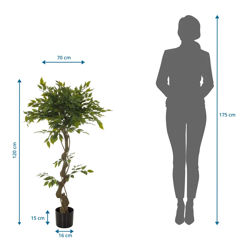 B-Ware hjh OFFICE Kunstpflanze Baum Ficus Benjamina 120 cm grün Kunststoff