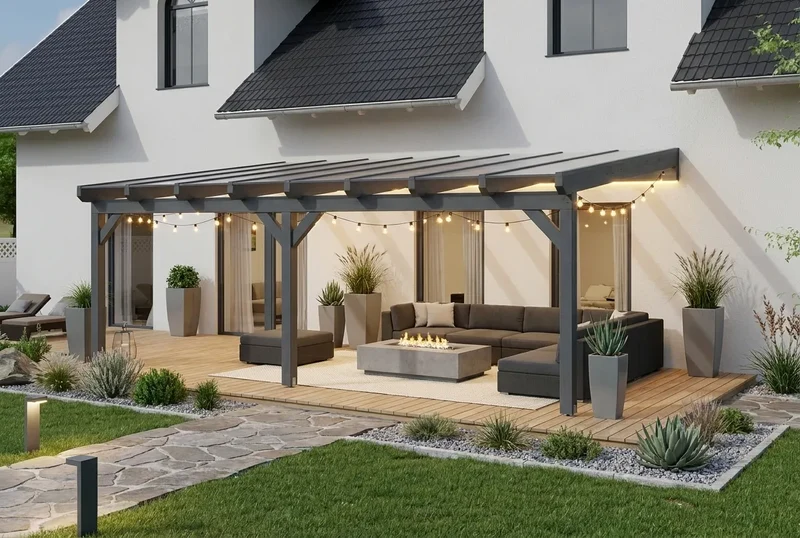 Terrassenüberdachung Holz 700x350cm Doppelsteg anthrazit