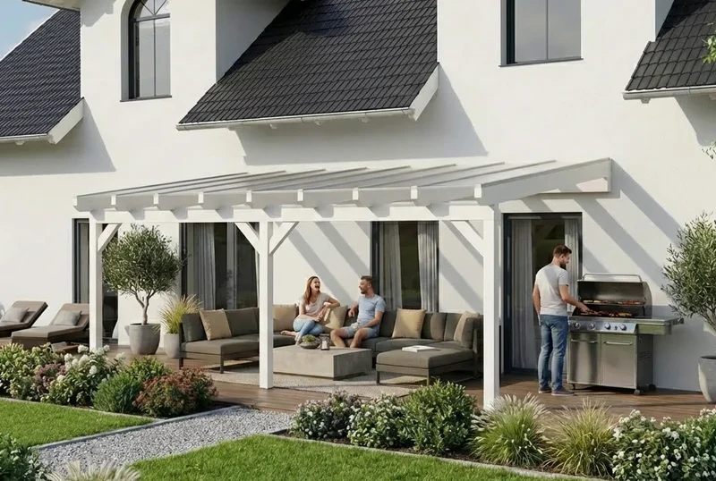 Terrassenüberdachung Holz 800x300cm Doppelsteg weiß