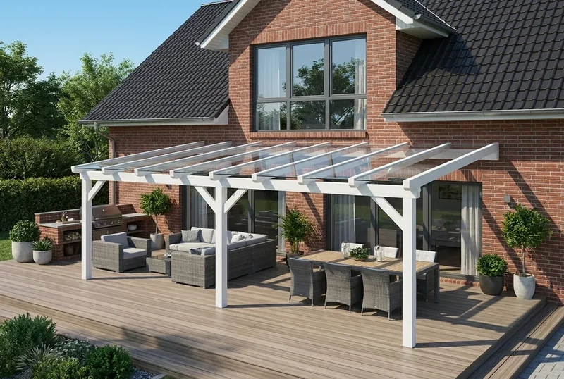 Terrassenüberdachung Holz 600x400cm VSG weiß