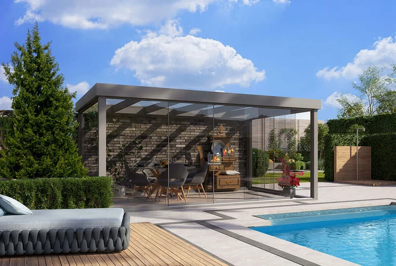 Terrassenüberdachung Flachdach 3x2,5m Wandanbau Anthrazit