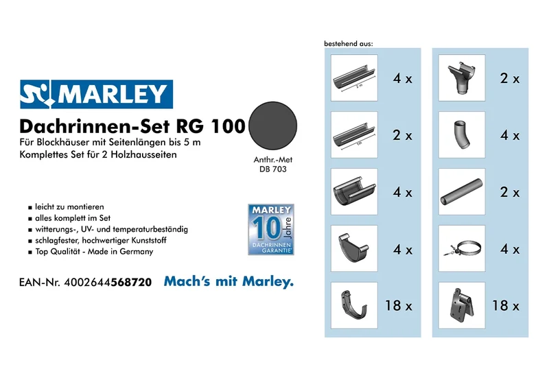 Marley Dachrinnen-Set 5m Anthrazit Metallic für Gartenhäuser