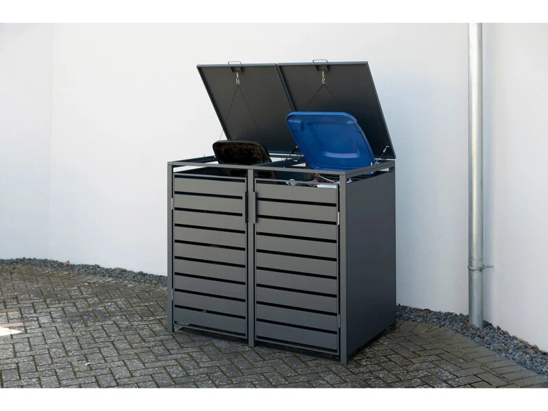 B-Ware Westmann Mülltonnenbox Kubus 2x 240l Abdeckung Gartenbox Stahl anthrazit