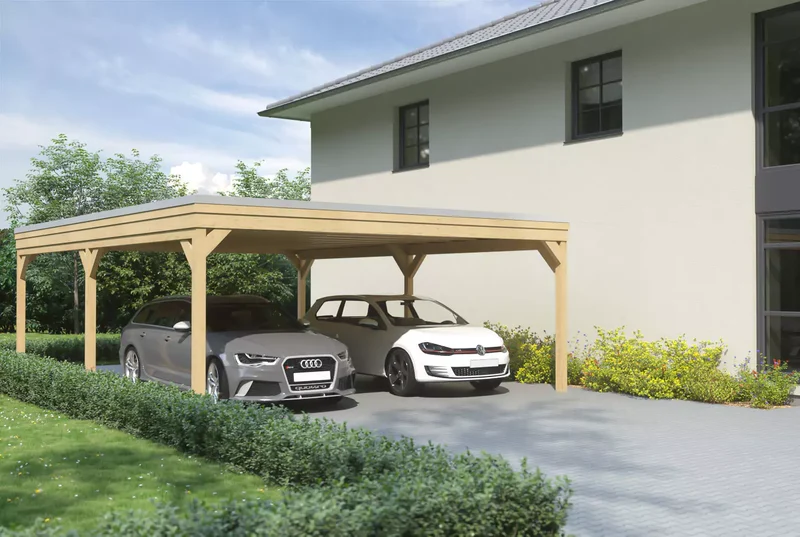 Flachdachcarport aus Holz 600x600cm
