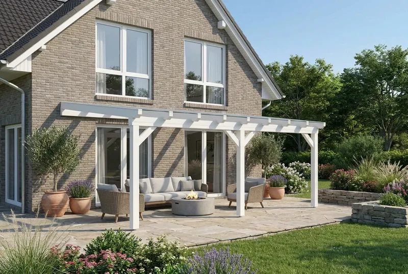 Terrassenüberdachung Holz 500x350cm VSG weiß