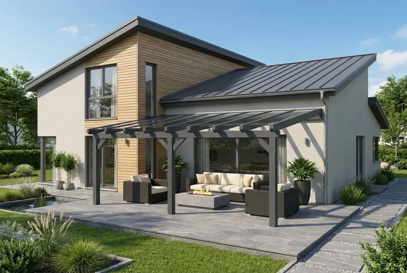 Terrassenüberdachung Holz 700x500cm VSG anthrazit