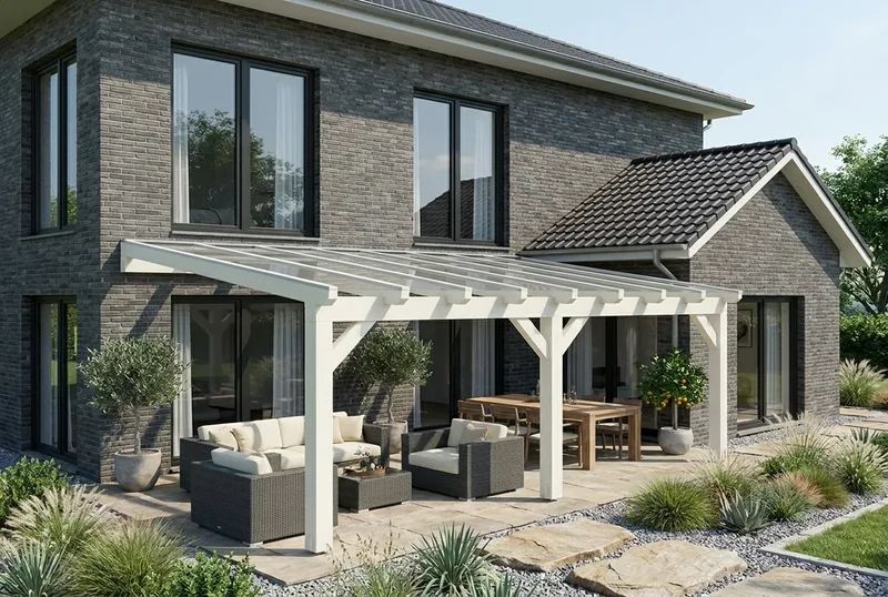 Terrassenüberdachung Holz 700x500cm VSG weiß
