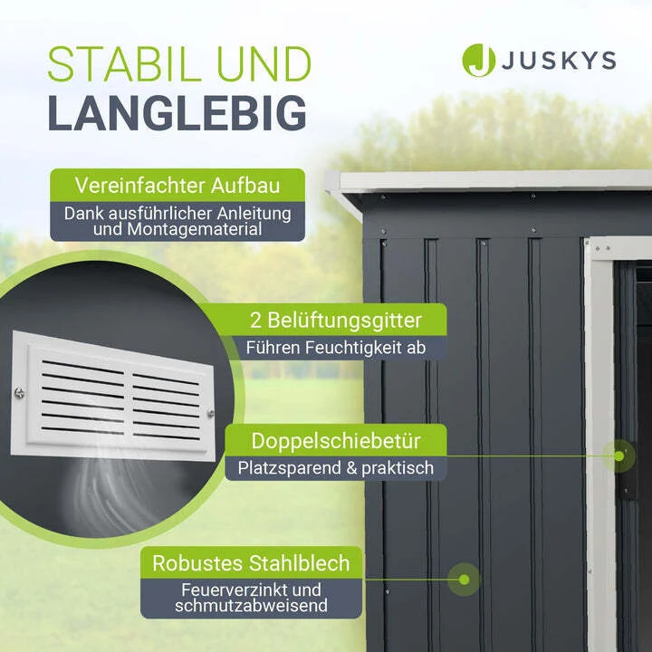B-Ware Gerätehaus Metall Geräteschuppen Gr M verzinkter Stahl Fundamentrahmen Anthrazit
