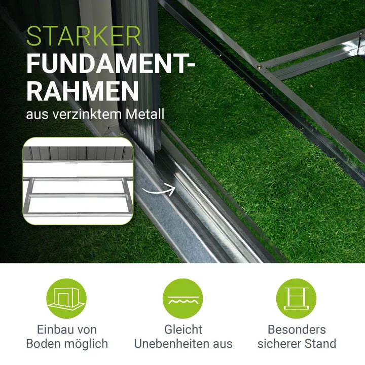 B-Ware Gerätehaus Metall Geräteschuppen Gr M verzinkter Stahl Fundamentrahmen Anthrazit