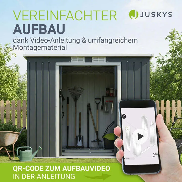 B-Ware Gerätehaus Metall Geräteschuppen Gr M verzinkter Stahl Fundamentrahmen Anthrazit