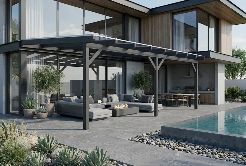 Terrassenüberdachung Holz 700x250cm Doppelsteg anthrazit