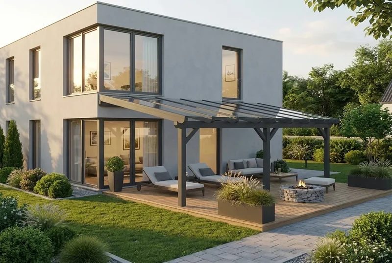 Terrassenüberdachung Holz 700x500cm VSG anthrazit