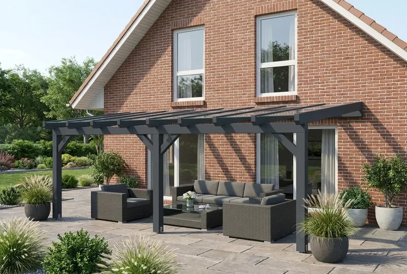 Terrassenüberdachung Holz 700x500cm VSG anthrazit