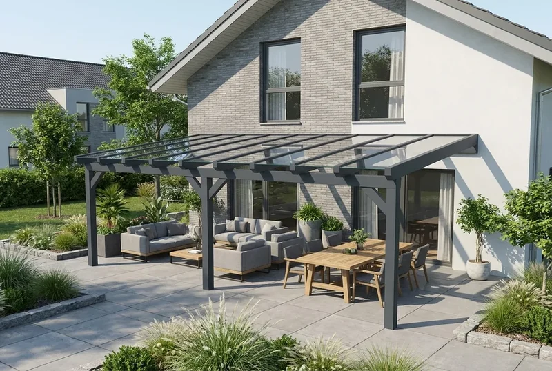 Terrassenüberdachung Holz 700x500cm VSG anthrazit