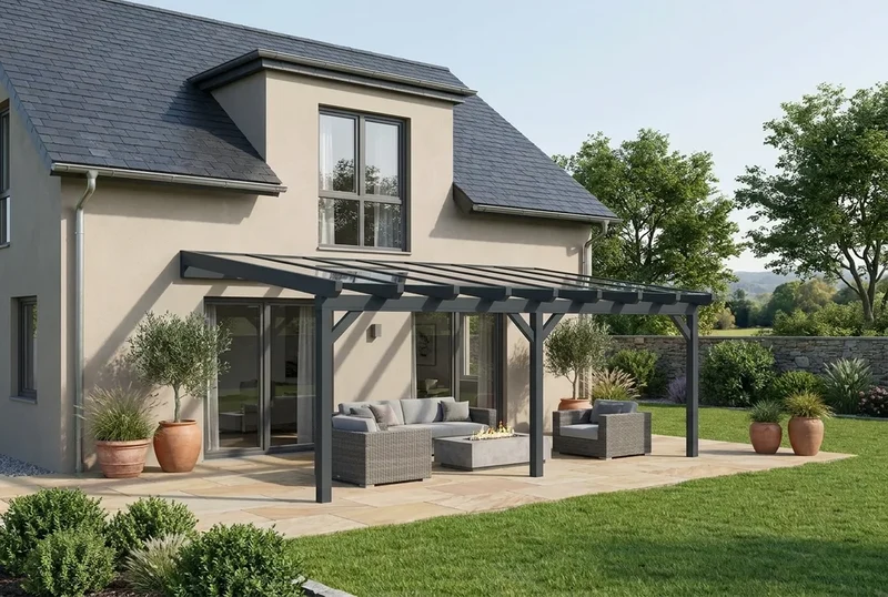 Terrassenüberdachung Holz 700x500cm VSG anthrazit