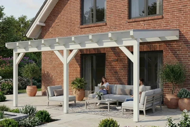 Terrassenüberdachung Holz 700x500cm Doppelsteg weiß