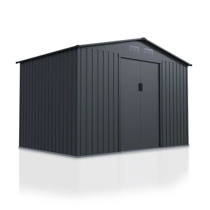 B-Ware Gerätehaus Metall Geräteschuppen aus verzinktem Stahl mit Fundamentrahmen