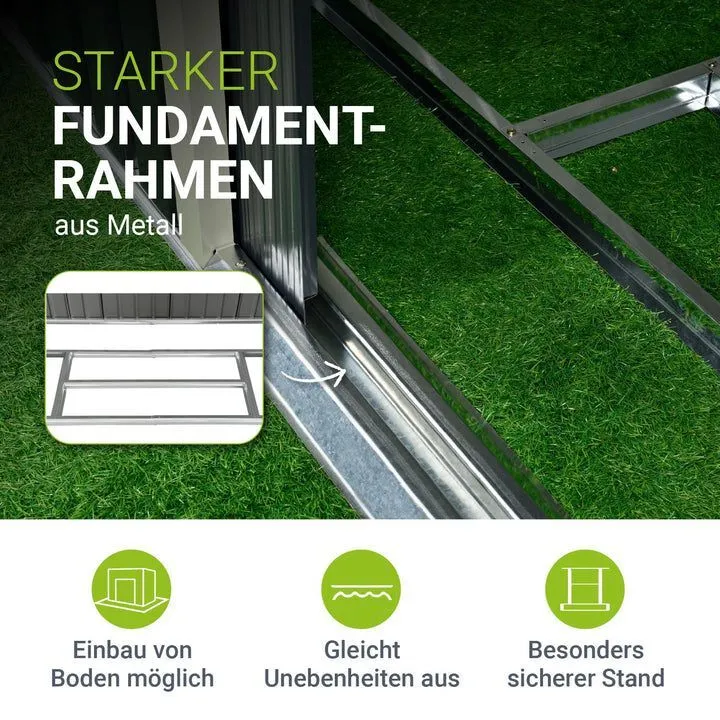 B-Ware Gerätehaus Metall Geräteschuppen aus verzinktem Stahl mit Fundamentrahmen