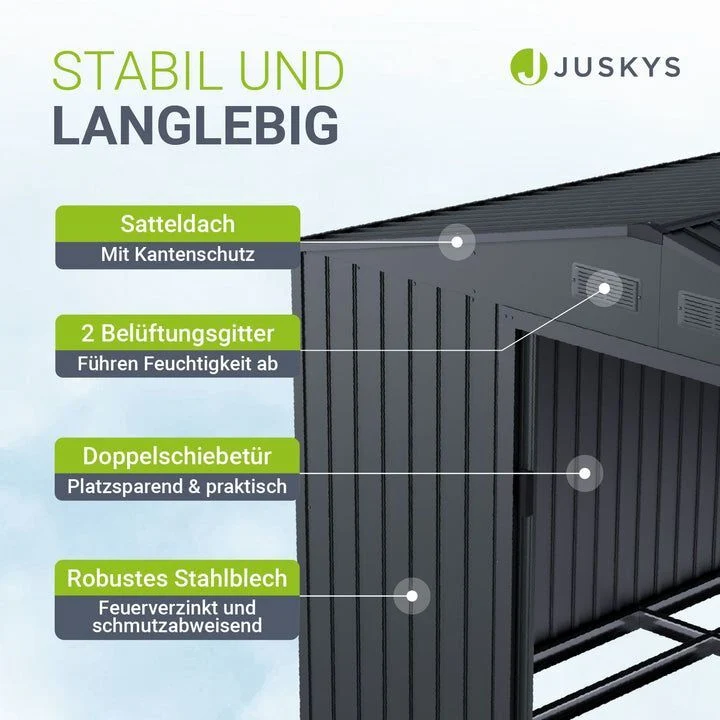 B-Ware Gerätehaus Metall Geräteschuppen aus verzinktem Stahl mit Fundamentrahmen