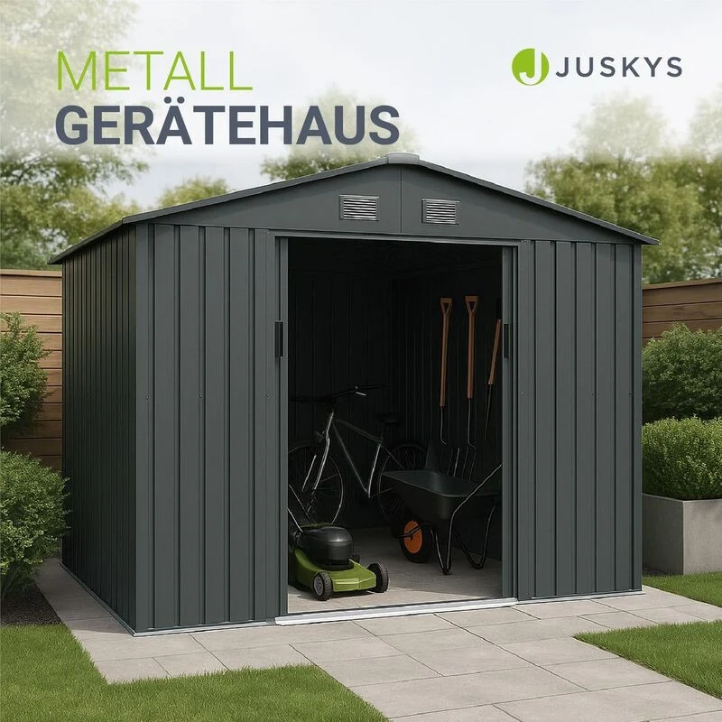 B-Ware Gerätehaus Metall Geräteschuppen aus verzinktem Stahl mit Fundamentrahmen