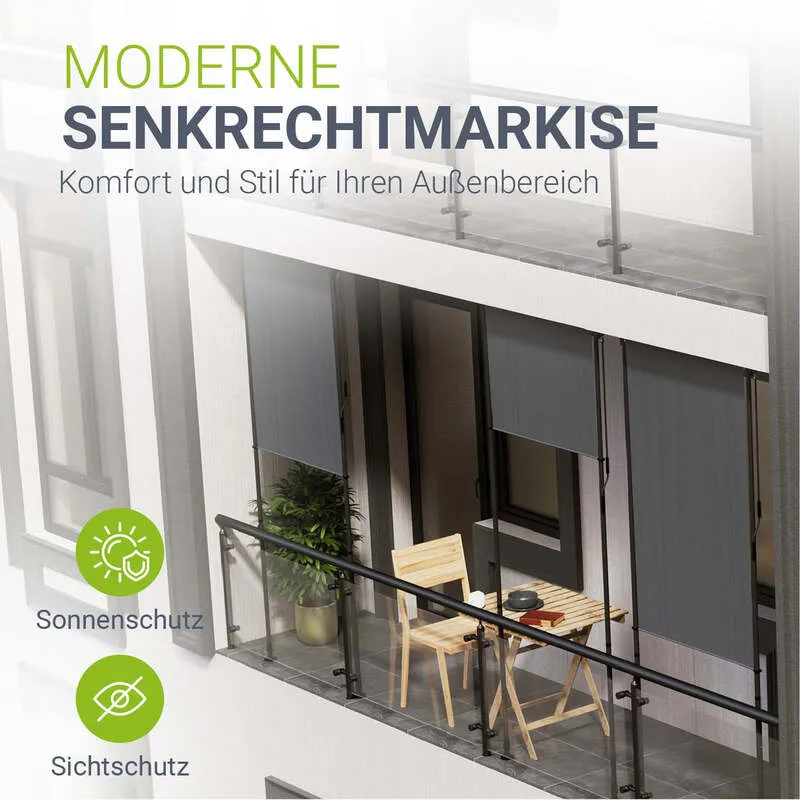 2x B-Ware Senkrechtmarkise Barbados grau UV-beständig Sichtschutz ohne Bohren 100x310cm