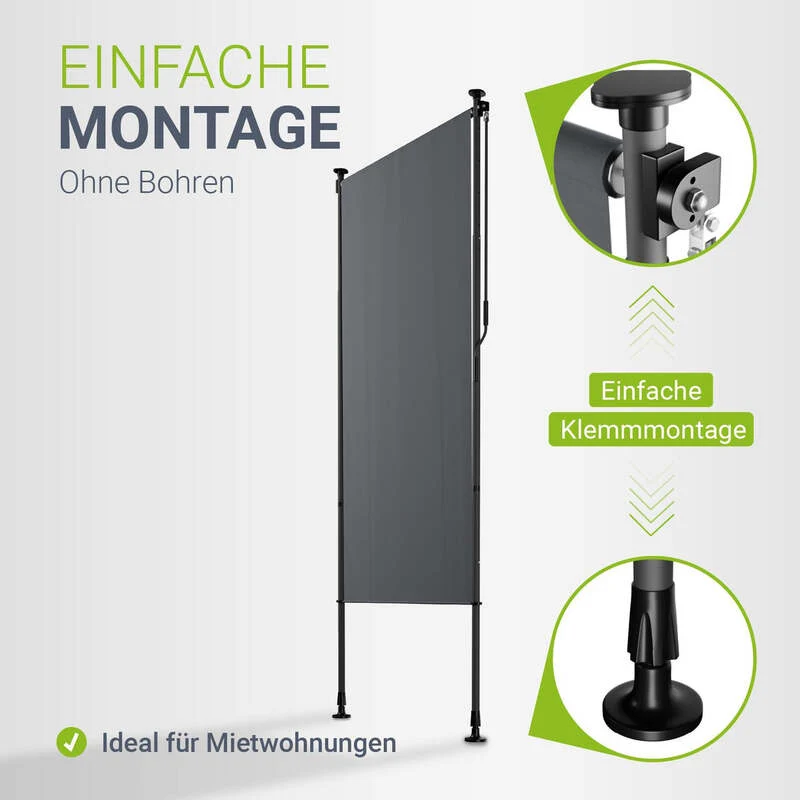 2x B-Ware Senkrechtmarkise Barbados grau UV-beständig Sichtschutz ohne Bohren 100x310cm
