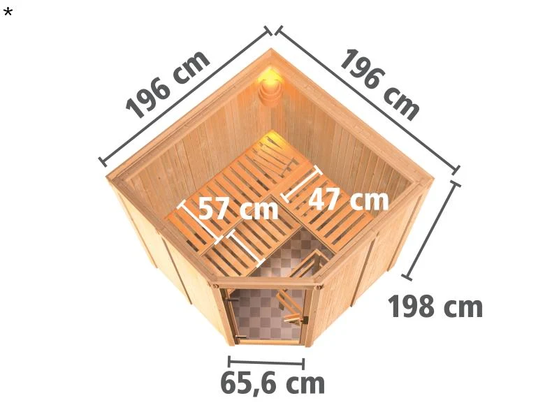Karibu Sauna Jarin inkl. 9-kW-Ofen mit externer Steuerung, ohne Dachkranz, mit energiesparender Saun