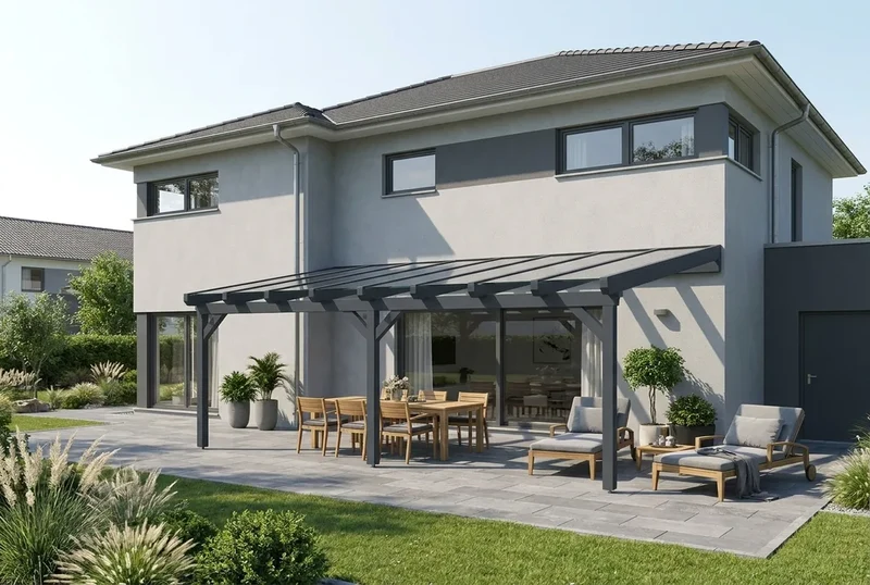 Terrassenüberdachung Holz 500x250cm Doppelsteg anthrazit