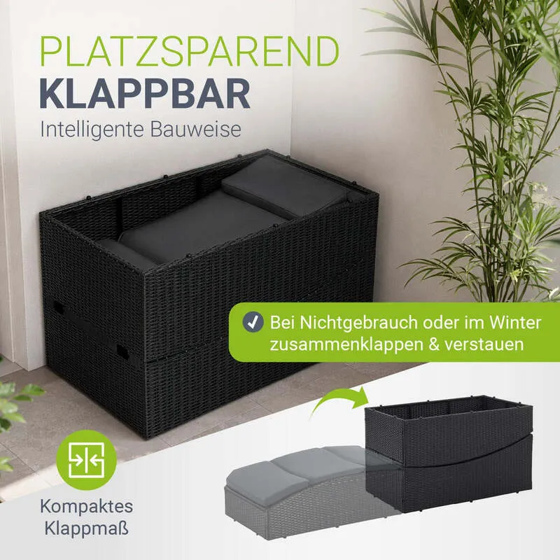 B-Ware Faltbare Polyrattan Sonnenliege Lamia Relaxliege mit Kissen Schwarz Grau