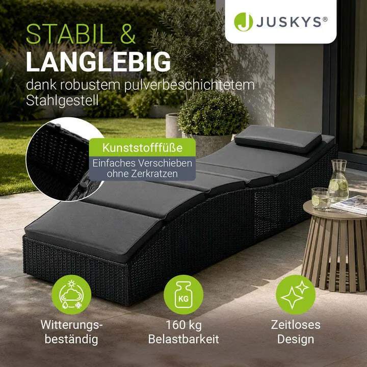 B-Ware Faltbare Polyrattan Sonnenliege Lamia Relaxliege mit Kissen Schwarz Grau