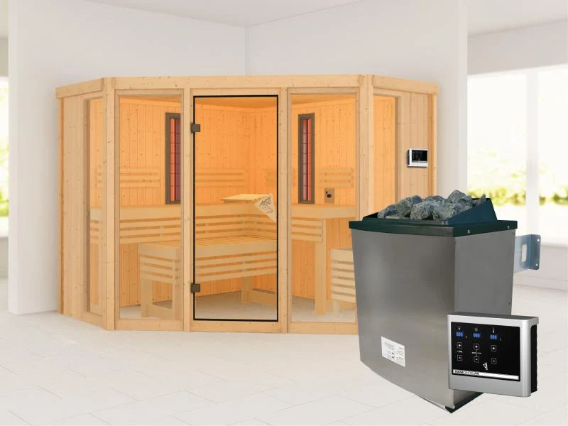 Karibu Multifunktions-Sauna Asta mit 9 kW Ofen und Infrarotstrahler