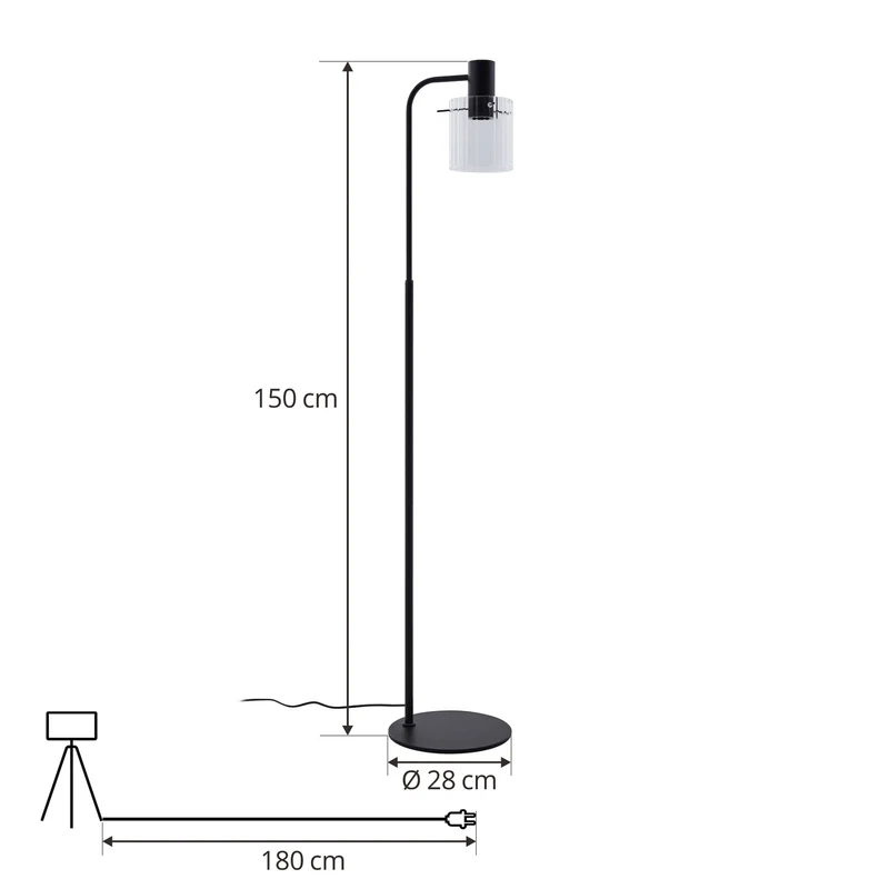 B-Ware Lucande Stehleuchte Eirian schwarz Lampe Leuchte 150cm E27 Glas elegant modern