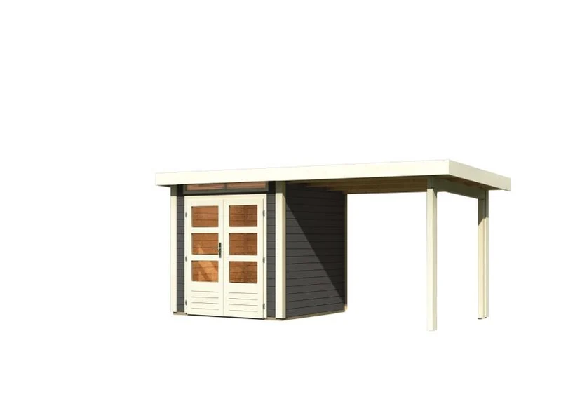 Karibu Gartenhaus Kandern 1 mit Anbaudach 2,35 m, terragrau