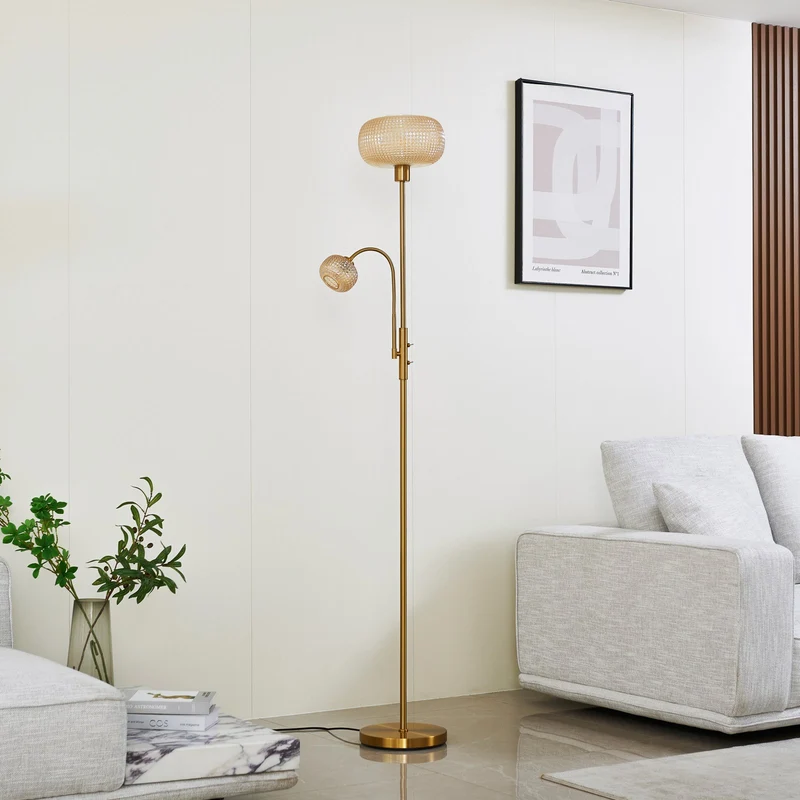 B-Ware Lindby Stehleuchte Aliette Stehlampe Standleuchte E27 gold/amber Glas Leselicht