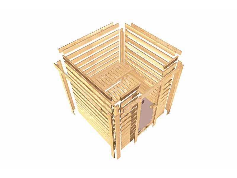 Karibu Sauna Yuma, inkl. 9 kW Ofen ext. Steuerung, mit Klarglas Ganzglastür