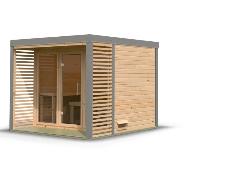 Karibu Hybrid Saunahaus Ares 3, naturbelassen/graualuminium -ohne Ofen-