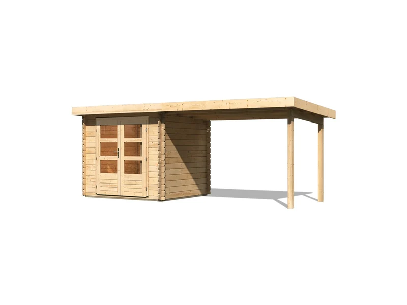 Karibu Gartenhaus Bastrup 2 mit Anbaudach 3 Meter natur