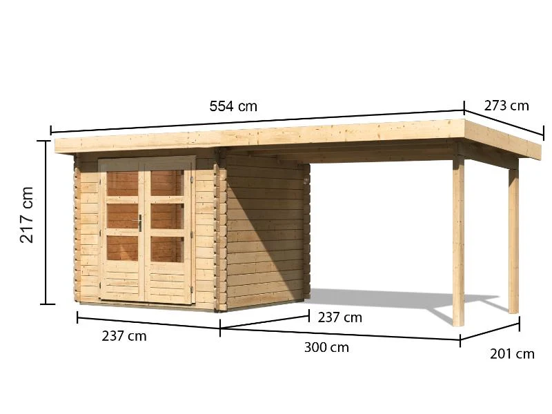 Karibu Gartenhaus Bastrup 2 mit Anbaudach 3 Meter natur