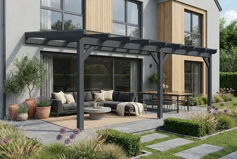 Terrassenüberdachung Holz 700x400cm Doppelsteg anthrazit