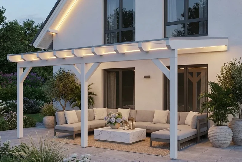 Terrassenüberdachung Holz 700x350cm Doppelsteg weiß