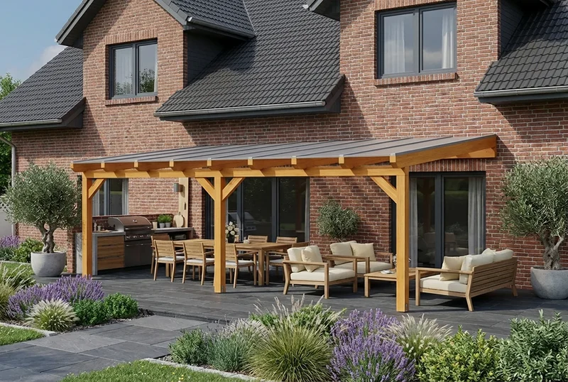 Terrassenüberdachung Holz 600x450cm Doppelsteg eiche-hell