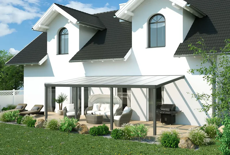 Terrassenüberdachung Aluminium 700x250cm VSG weiß
