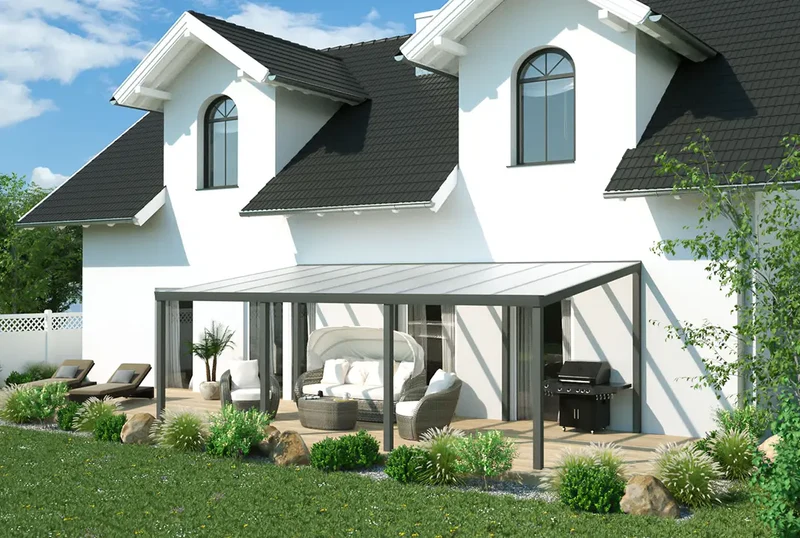 Terrassenüberdachung Aluminium 700x250cm VSG weiß