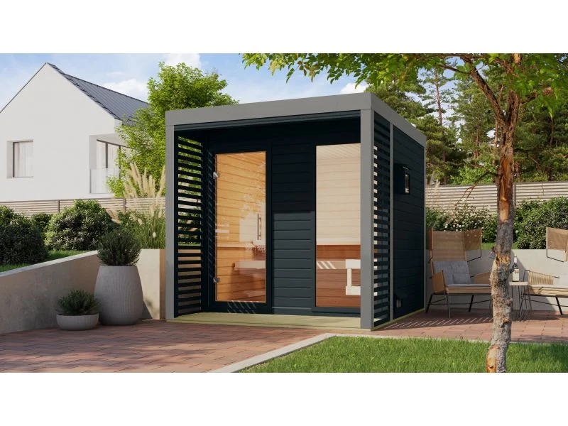 Karibu Hybrid Saunahaus Ares 2, anthrazit/graualuminium -ohne Ofen-