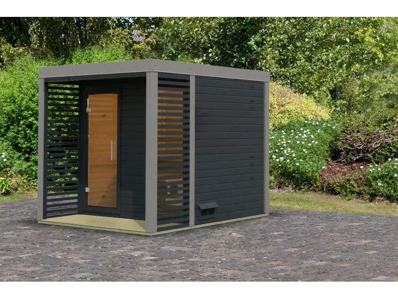 Karibu Hybrid Saunahaus Ares 2, anthrazit/graualuminium -ohne Ofen-