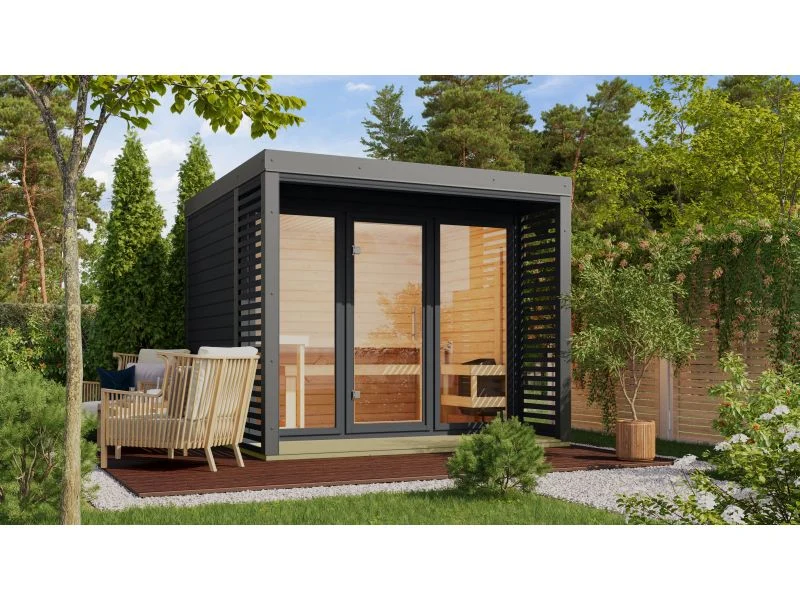 Karibu Hybrid Saunahaus Ares 3, anthrazit/graualuminium -ohne Ofen-