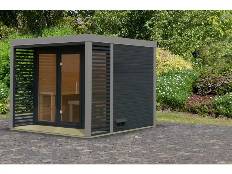 Karibu Hybrid Saunahaus Ares 3, anthrazit/graualuminium -ohne Ofen-