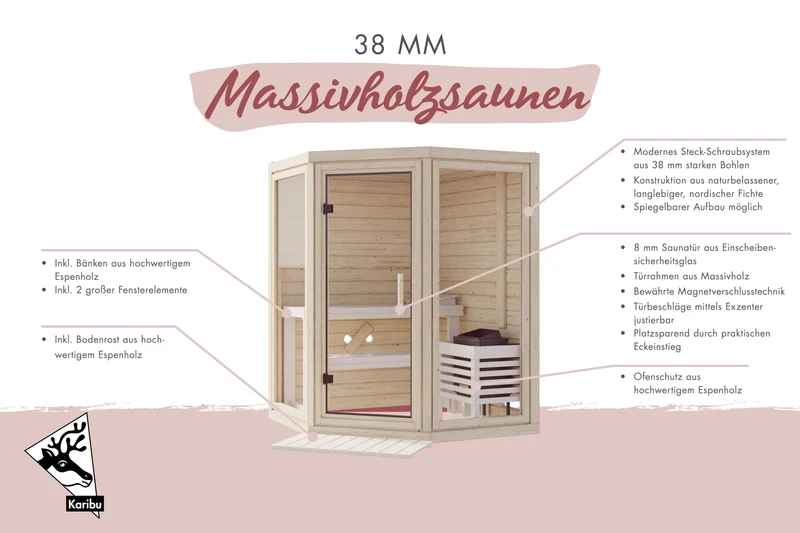 Karibu Sauna Yuma 38 mm