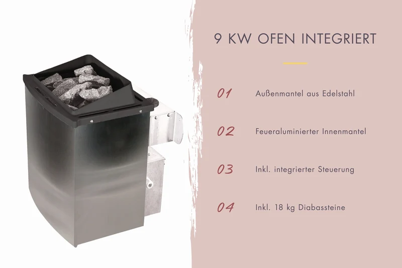 Karibu Sauna Yuma 38 mm, inkl. 9 kW Ofen integr. Steuerung