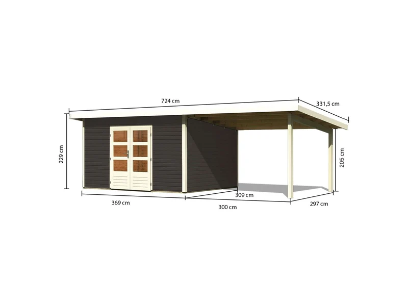 Karibu Gartenhaus Northeim 4 terragrau mit Anbaudach 3 m